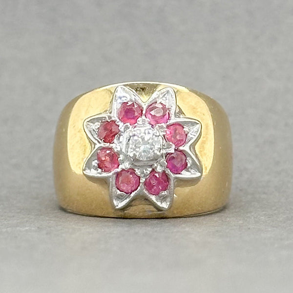 Estate 18K TT 0.32ctw Lab Rubies & 0.09ct H/SI1 Diamond Ring - Walter Bauman Jewelers