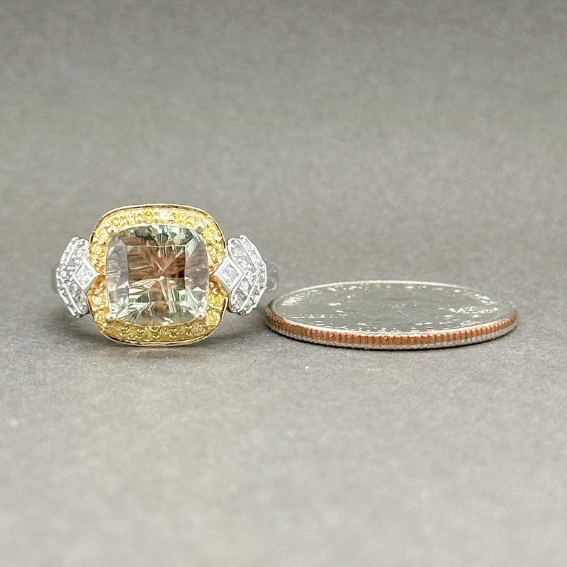 Estate 18K TT Gold 3.30ct Green Beryl & 0.47cttw Yellow & G-H/VS2-SI2 Diamond Ring - Walter Bauman Jewelers