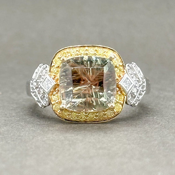 Estate 18K TT Gold 3.30ct Green Beryl & 0.47cttw Yellow & G-H/VS2-SI2 Diamond Ring - Walter Bauman Jewelers