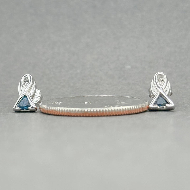 Estate 18K W Gold 0.13ctw Sapphire & 0.04ctw H-I/SI2 Diamond Stud Earrings - Walter Bauman Jewelers