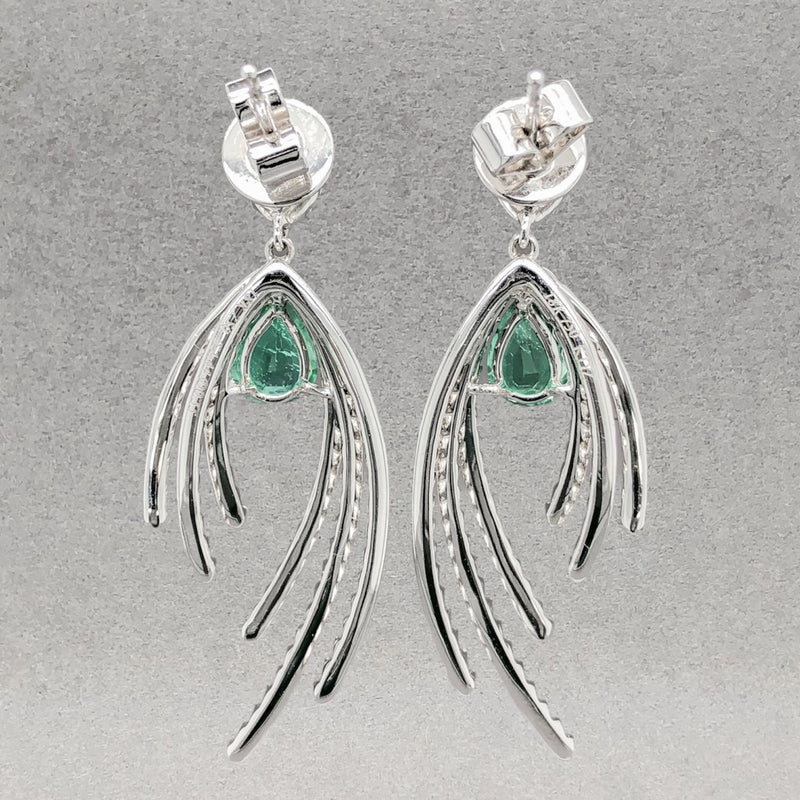 Estate 18K W Gold 1.44cttw Emerald & 0.55cttw H/SI1 Diamond Dangle/Drop Earrings - Walter Bauman Jewelers