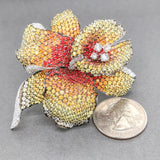 Estate 18K W Gold 14.76cttw Sapphire & 1.8cttw G-H/SI1 Diamond Flower Brooch - Walter Bauman Jewelers