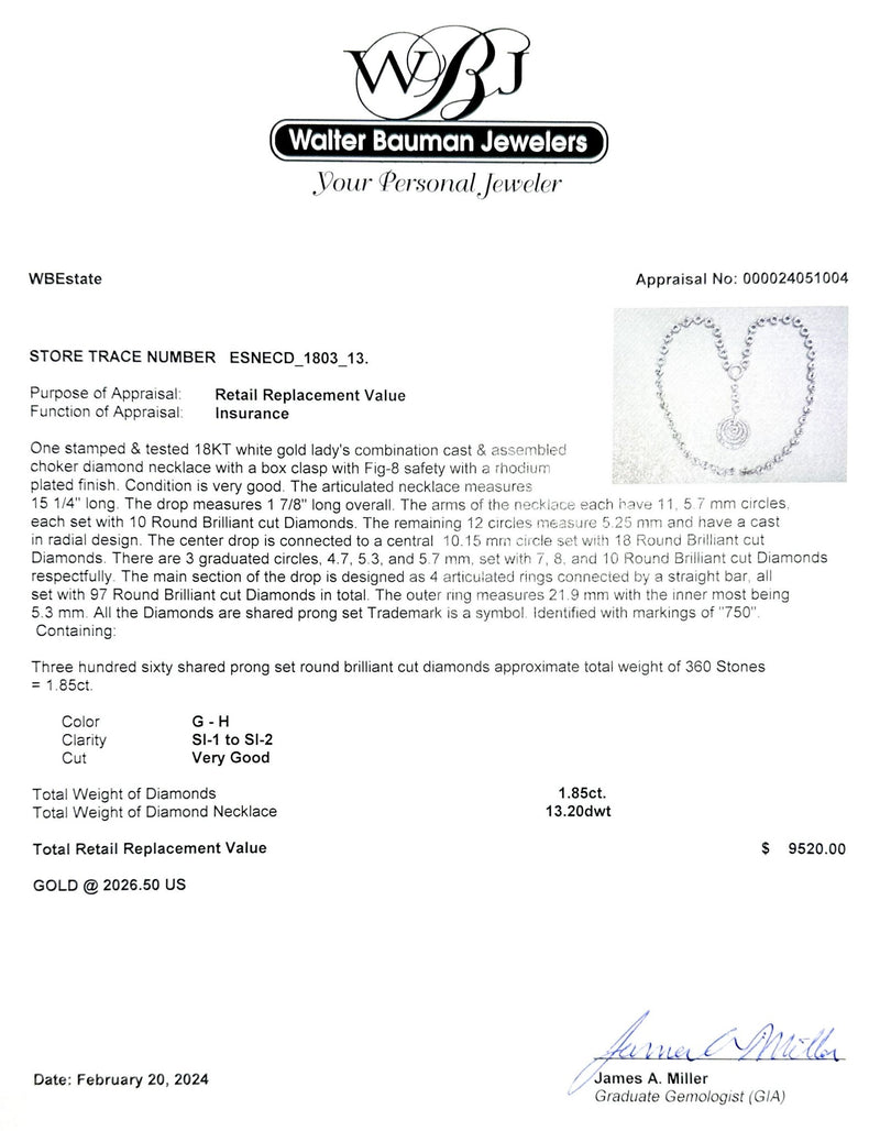 Estate 18K W Gold 1.85ctw G-H/SI1-2 Diamond Chocker Necklace - Walter Bauman Jewelers
