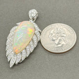 Estate 18K W Gold 20.21ct Opal & 0.75ctw H-I/SI1-2 Diamond Feather Pendant - Walter Bauman Jewelers