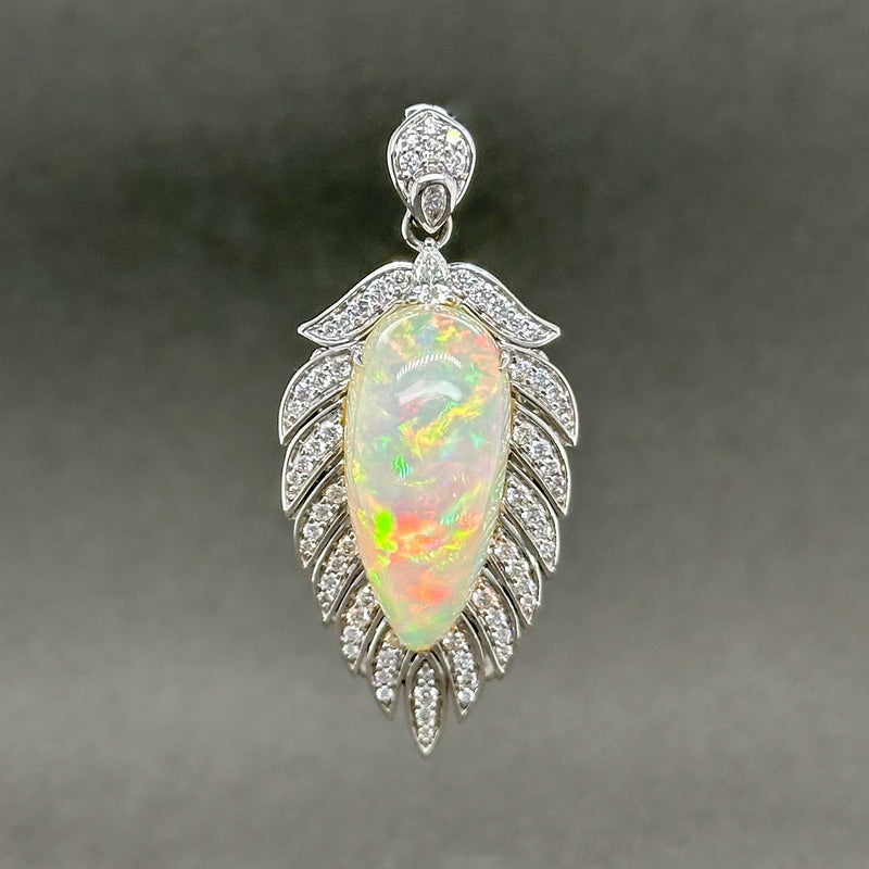 Estate 18K W Gold 20.21ct Opal & 0.75ctw H-I/SI1-2 Diamond Feather Pendant - Walter Bauman Jewelers