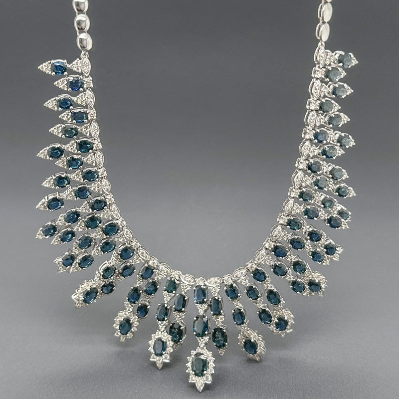 Estate 18K W Gold 35.29cttw Sapphire & 5.90cttw I-J/SI1-2 Diamond Fringe Necklace - Walter Bauman Jewelers