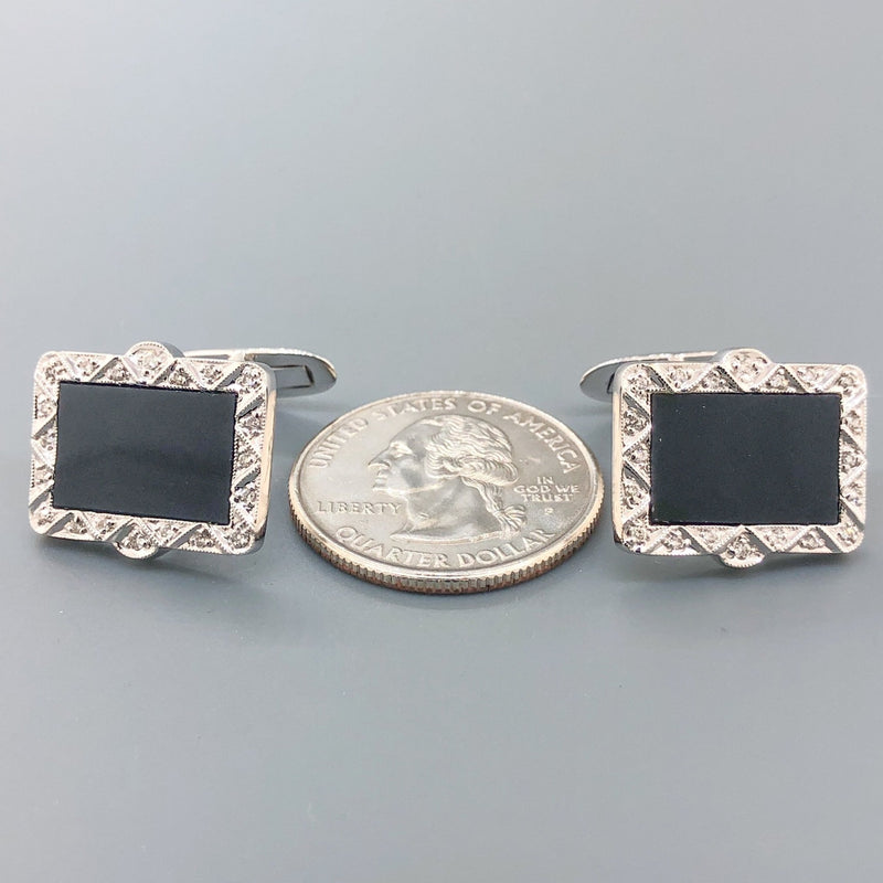 Estate 18k WG Onyx & 0.2cttw Diamond Cufflinks - Walter Bauman Jewelers
