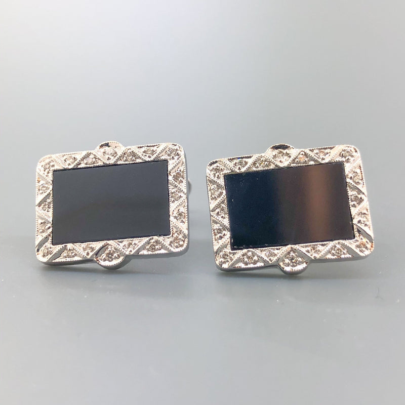 Estate 18k WG Onyx & 0.2cttw Diamond Cufflinks - Walter Bauman Jewelers