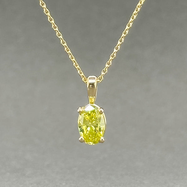 Estate 18K Y Gold 0.75ct Fancy Vivid Green/SI2 Oval Diamond Pendant - Walter Bauman Jewelers