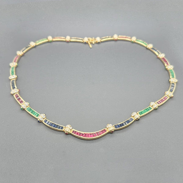 Estate 18K Y Gold 10.24cttw Ruby, Sapphire & Emerald Necklace - Walter Bauman Jewelers