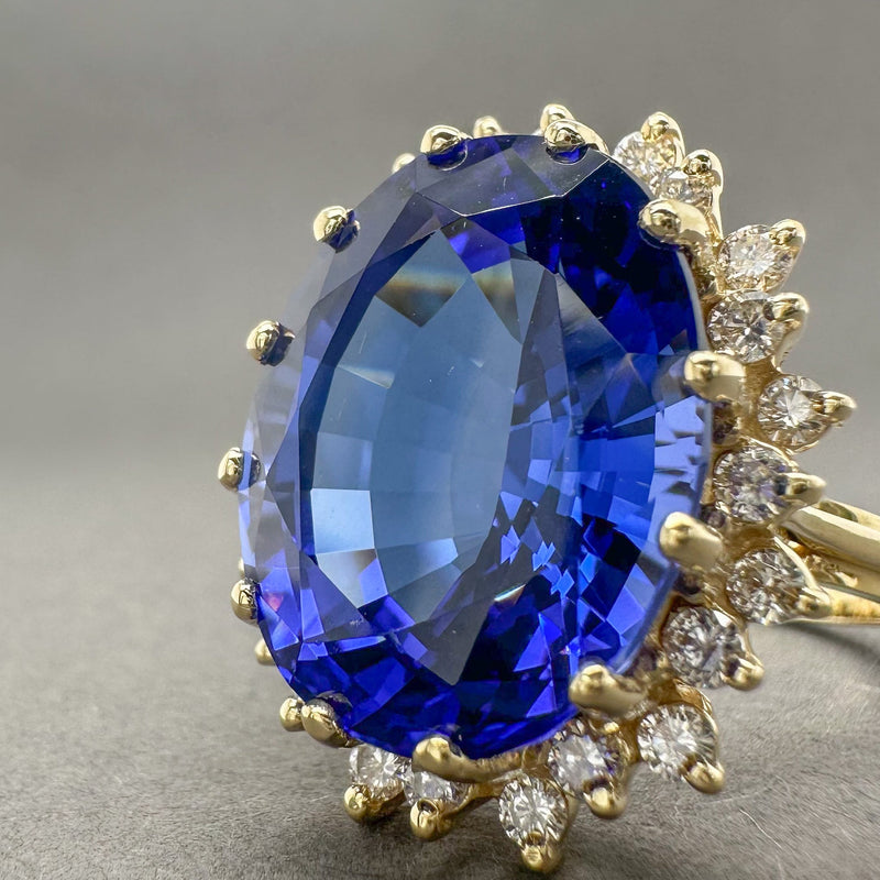 Estate 18K Y Gold 16.32ct Tanzanite & 0.60cttw H-I/VS2-SI1 Diamond Cocktail Ring GIA#5221923494 - Walter Bauman Jewelers