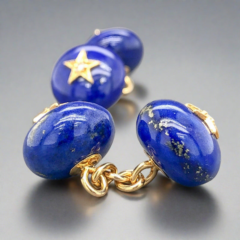 Estate 18K Y Gold 24cttw Lapis Lazuli & 0.10cttw G-H/VS2 Diamond Chain Cufflinks - Walter Bauman Jewelers