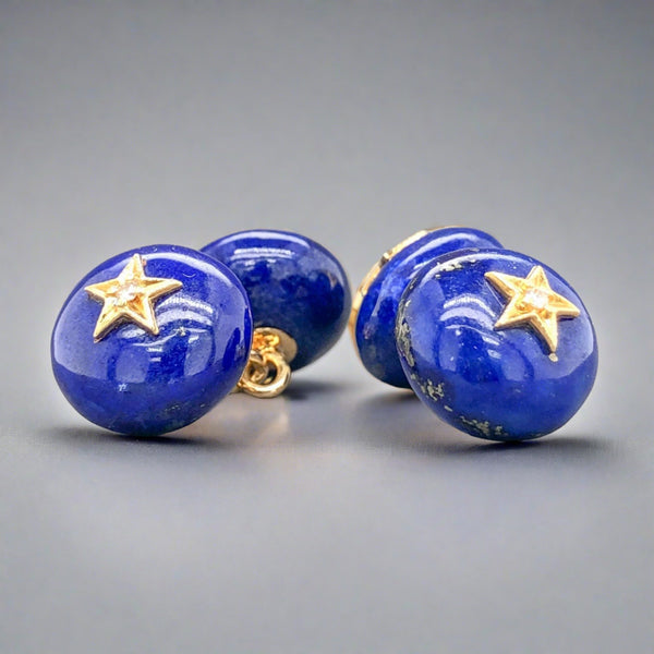 Estate 18K Y Gold 24cttw Lapis Lazuli & 0.10cttw G-H/VS2 Diamond Chain Cufflinks - Walter Bauman Jewelers