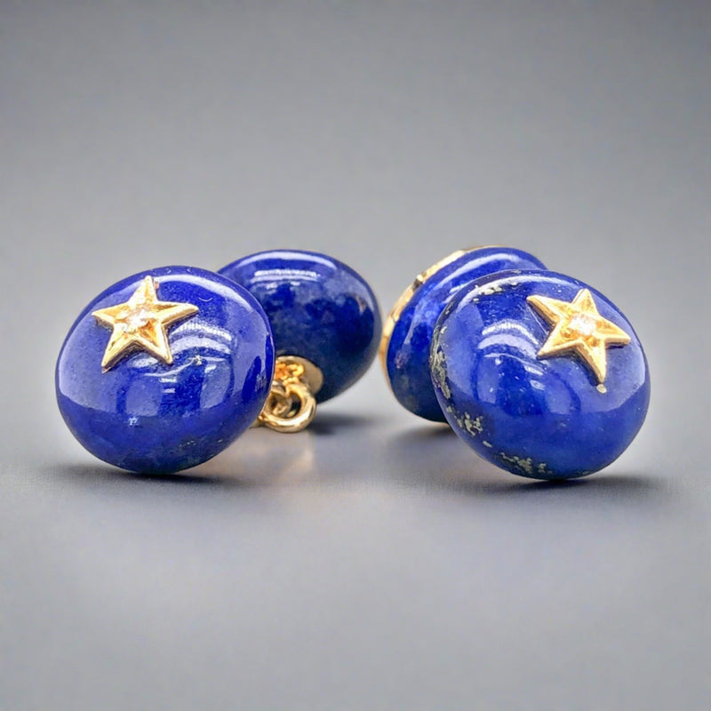 Estate 18K Y Gold 24cttw Lapis Lazuli & 0.10cttw G-H/VS2 Diamond Chain Cufflinks - Walter Bauman Jewelers