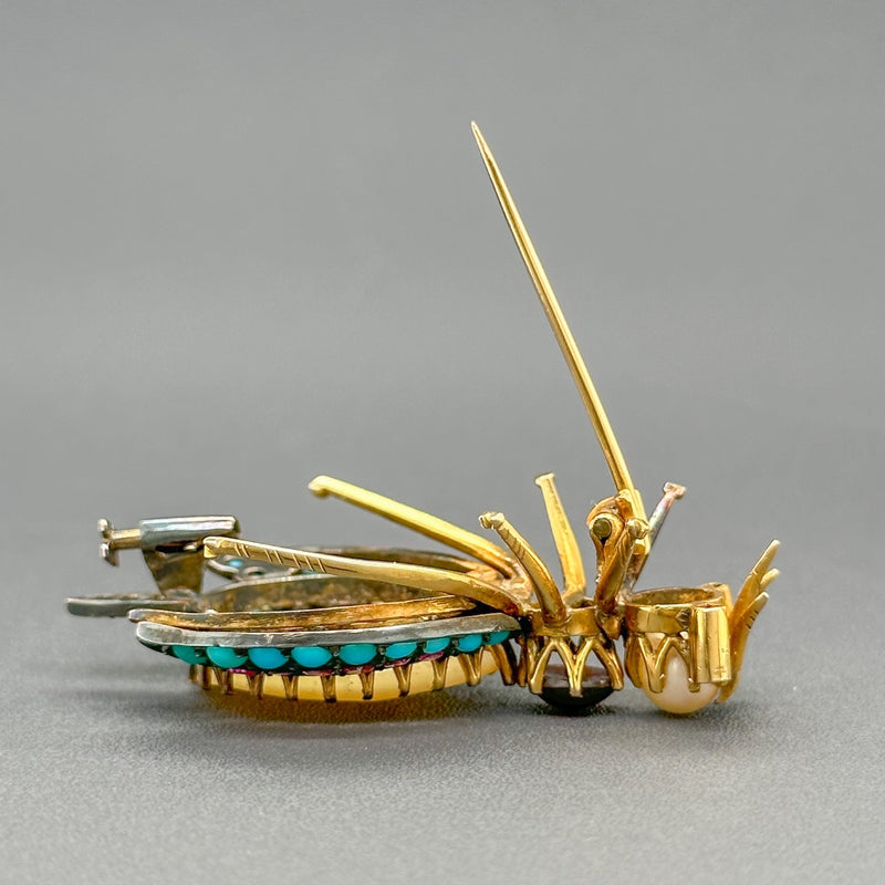 Estate 18K Y Gold M.O.P, Multi-gemstone, 0.02cttw I-J/I1 Diamond Bee Brooch - Walter Bauman Jewelers