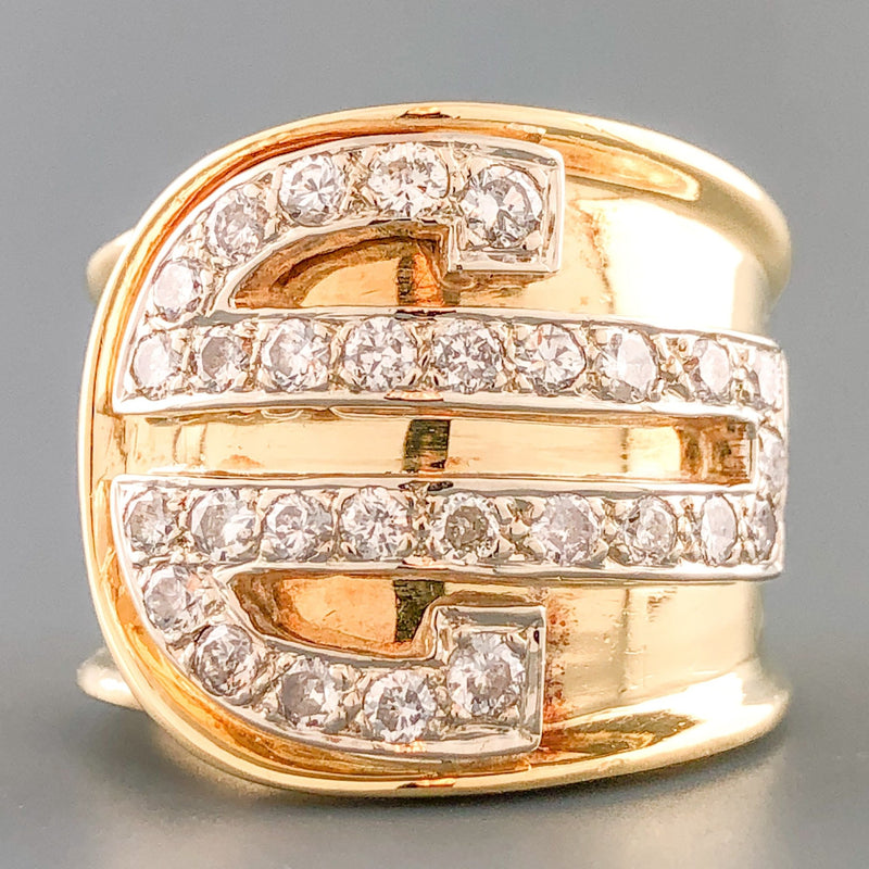 Estate 18k YG & 14k WG 0.89cttw G-H/SI2 Diamond Buckle Ring - Walter Bauman Jewelers