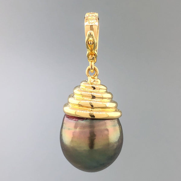Estate 18k YG South Sea Pearl & Diamond Enhancer Pendant - Walter Bauman Jewelers