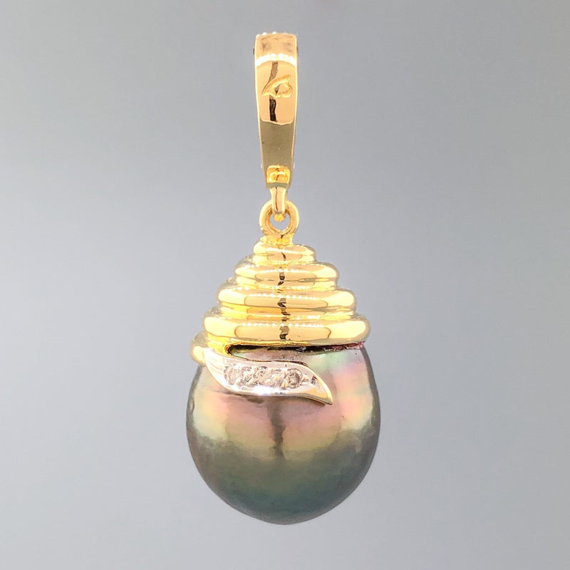 Estate 18k YG South Sea Pearl & Diamond Enhancer Pendant - Walter Bauman Jewelers
