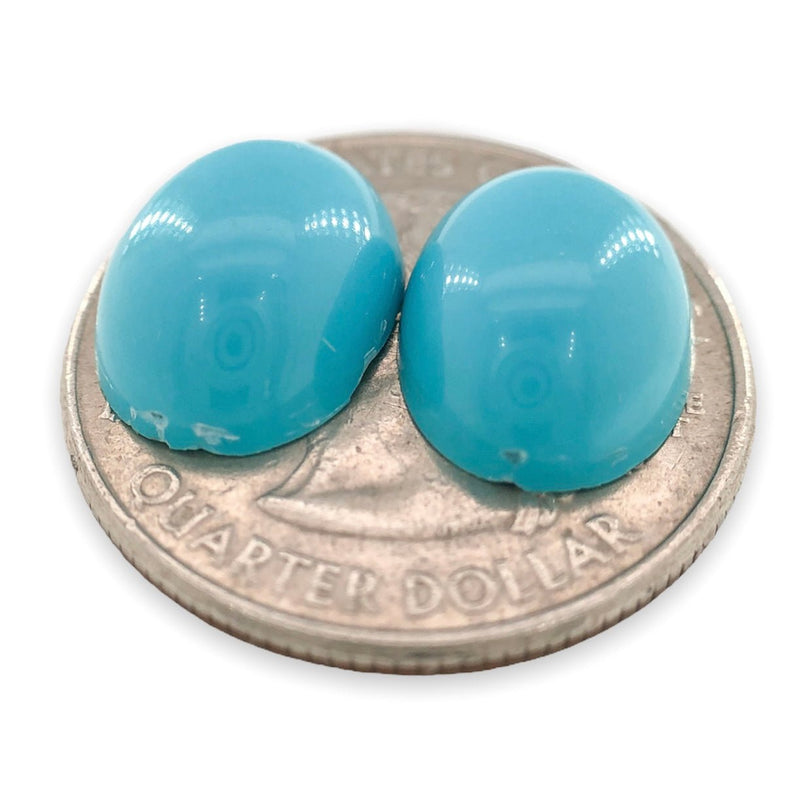 Estate 6.27cttw Pair of Oval Cabochon Lab-Created Turquoise - Walter Bauman Jewelers