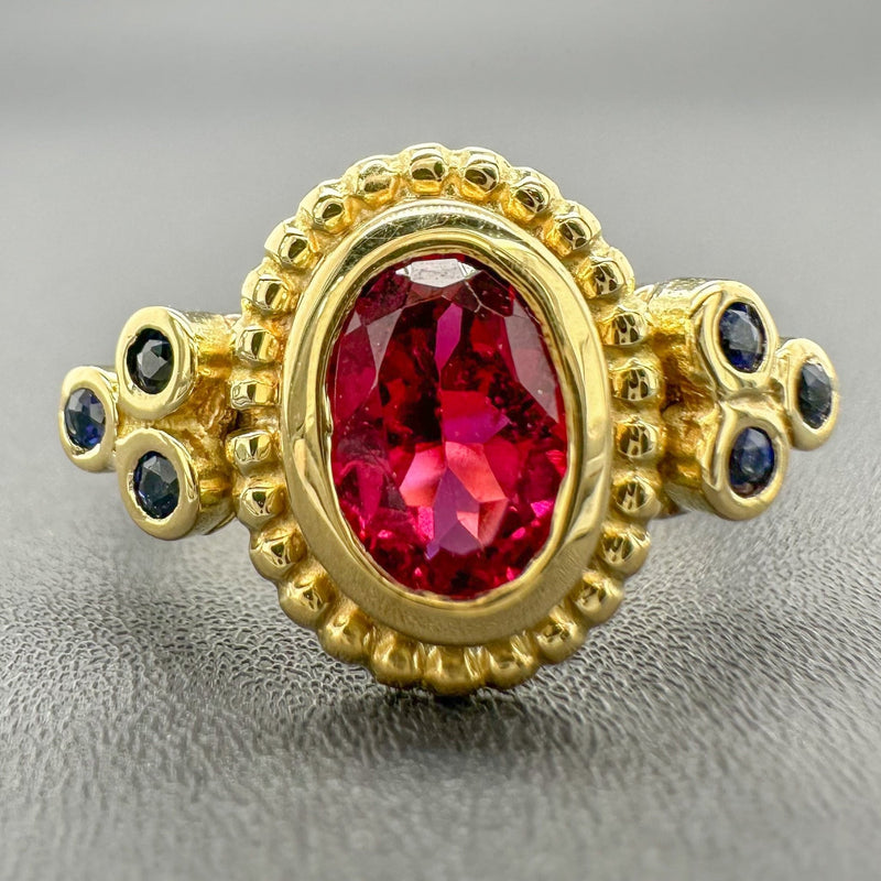 Estate Anita Selinger 18K Y Gold 0.77ct Rubellite & 0.12cttw Sapphire Ring - Walter Bauman Jewelers