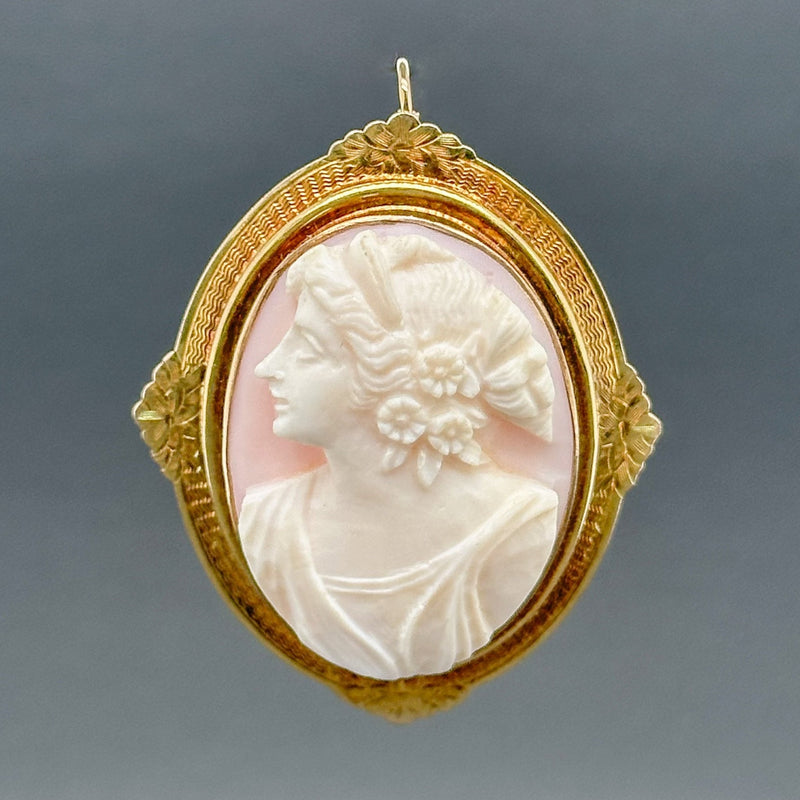 Estate Antique 10K Y Gold Flora Cameo Pin - Walter Bauman Jewelers