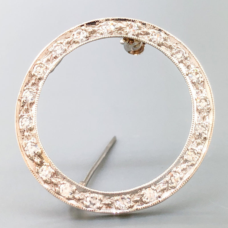 Estate Antique 14k WG 0.5cttw Diamond Circle Pin - Walter Bauman Jewelers