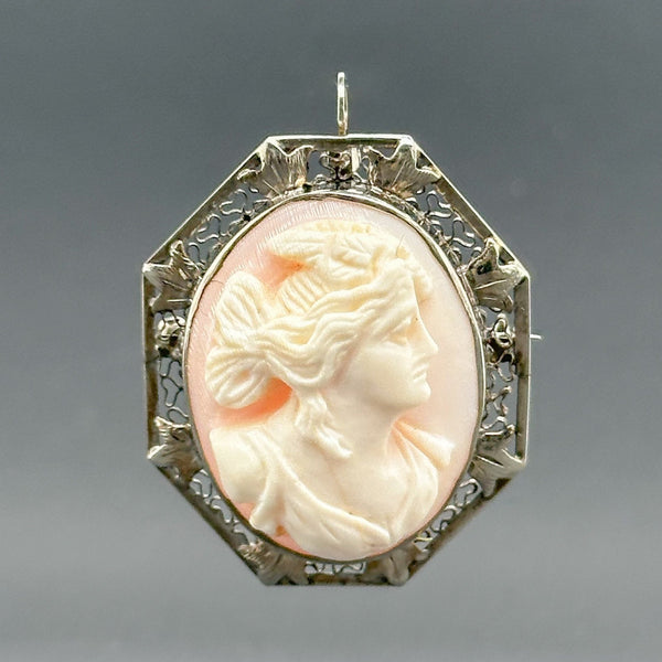 Estate Art Deco 10K W Gold Cameo Pendant/Pin - Walter Bauman Jewelers