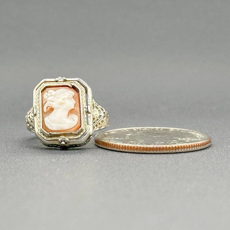 Estate Art Deco 14K W Gold Onyx & Cameo Flip Ring - Walter Bauman Jewelers