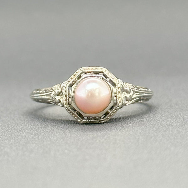 Estate Art Deco 18K W Gold Pink Akoya Pearl Ring - Walter Bauman Jewelers