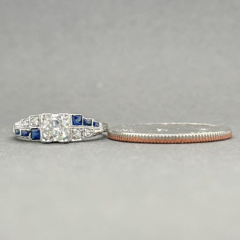 Estate Art Deco Platinum 0.54ctw H-L/VS2-SI1 Diamond & 0.16ctw Sapphire  Ring