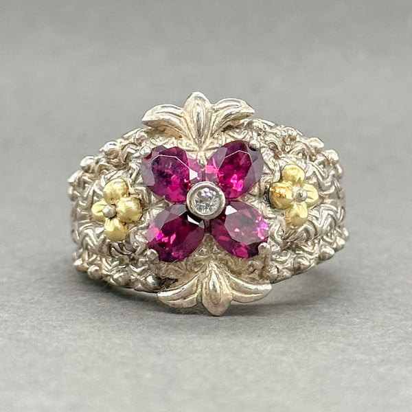 Estate Barbara Bixby SS 1.72cttw Garnet & 0.09ct CZ Flower Ring - Walter Bauman Jewelers