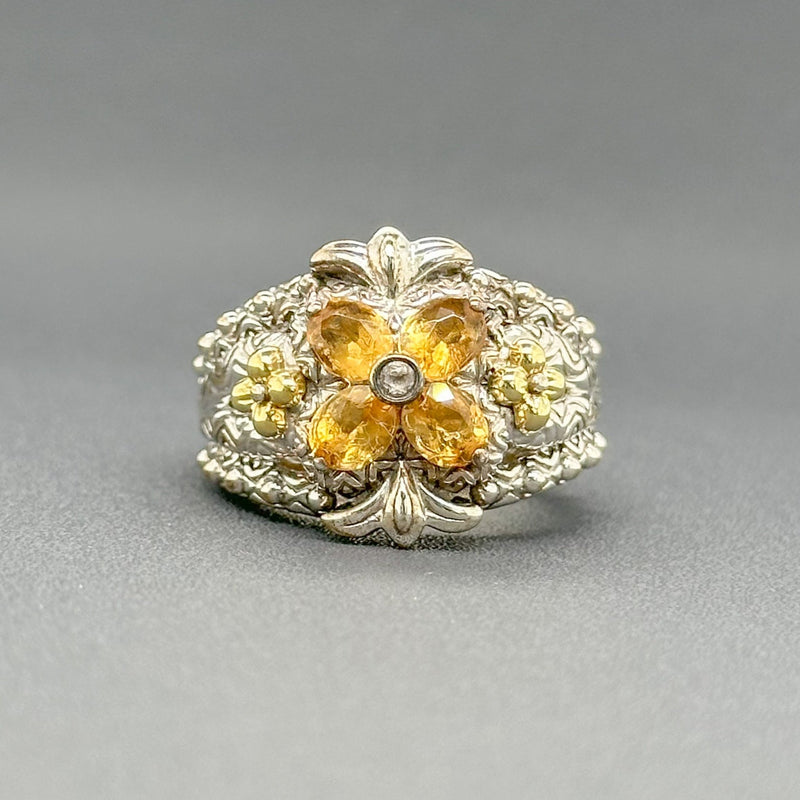 Estate Bixby 1.12cttw Citrine & 0.01ct Quartz Flower Ring - Walter Bauman Jewelers
