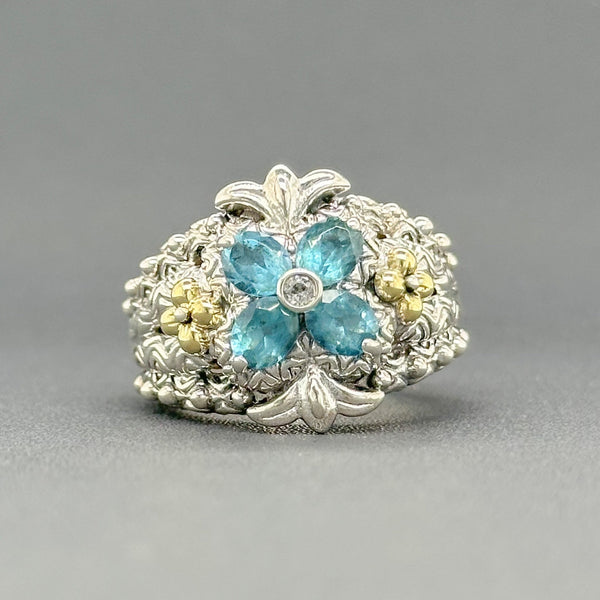 Estate Bixby SS 1.28cttw Blue Topaz & 0.01ct White Topaz Flower Ring - Walter Bauman Jewelers