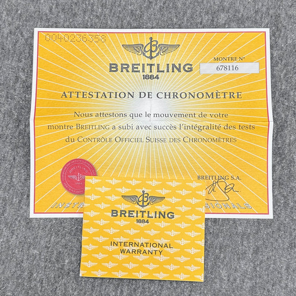 Estate Breitling Warranty Booklet & Cert A1735011 - Walter Bauman Jewelers