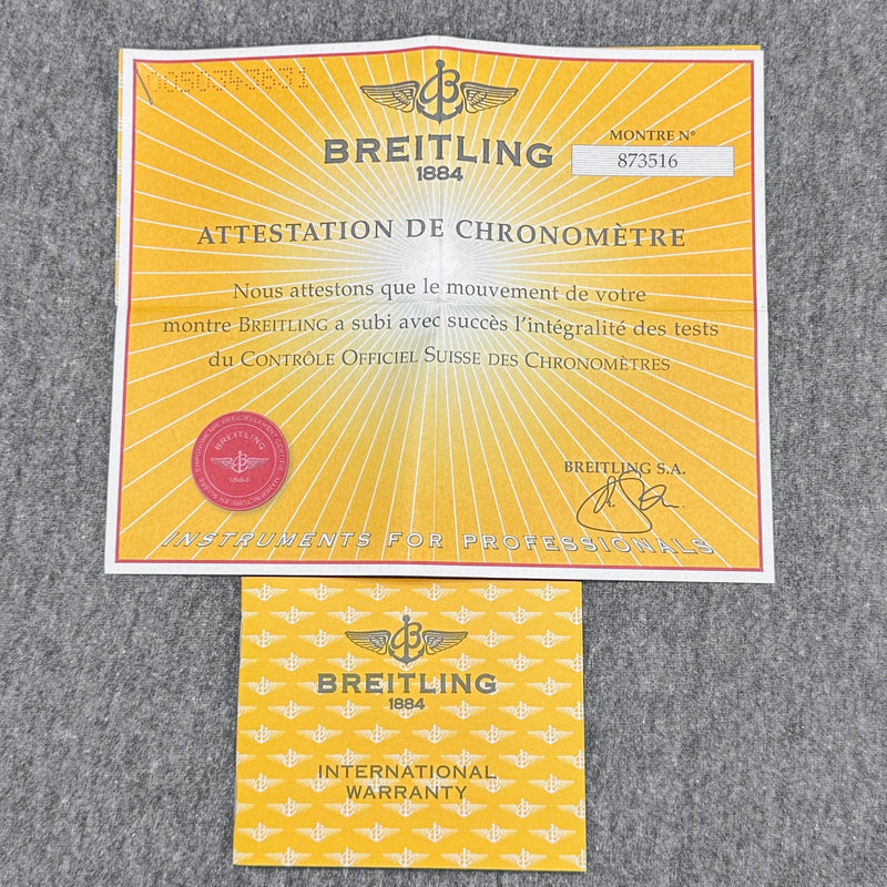 Estate Breitling Warranty Booklet & Cert A7738053 - Walter Bauman Jewelers