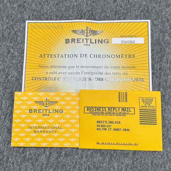 Estate Breitling Warranty Booklet, Registration & Cert A1335611 - Walter Bauman Jewelers