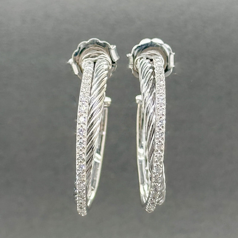 Estate David Yurman SS 0.51cttw H/SI2 Diamond Crossover Hoop Earrings - Walter Bauman Jewelers