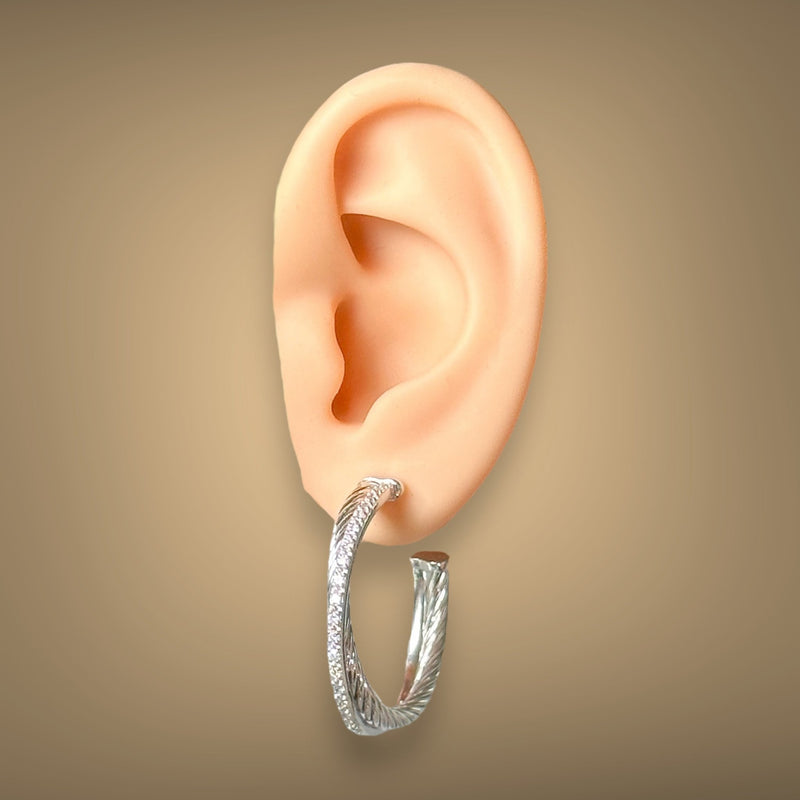 Estate David Yurman SS 0.51cttw H/SI2 Diamond Crossover Hoop Earrings - Walter Bauman Jewelers