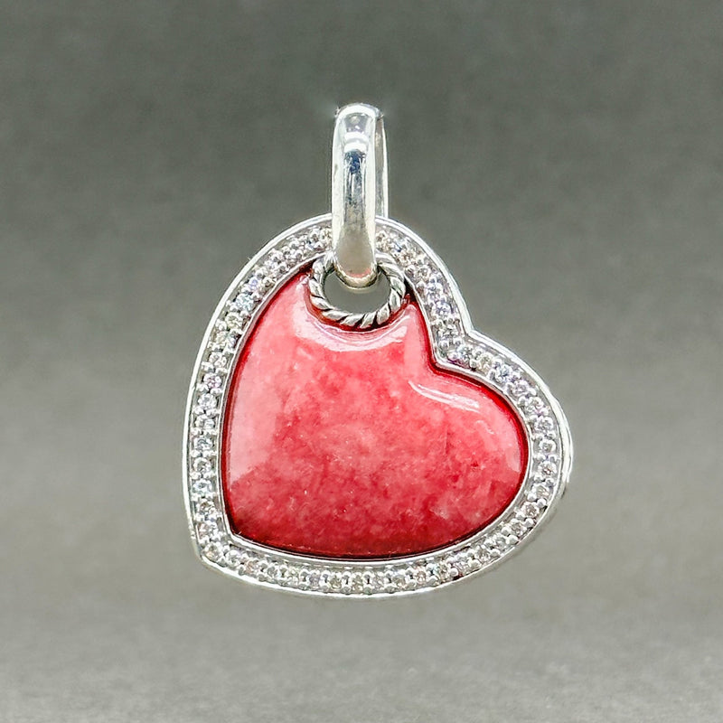 Estate David Yurman SS Rhodonite & 0.40cttw G-H/SI1 Diamond Elements Heart Pendant - Walter Bauman Jewelers