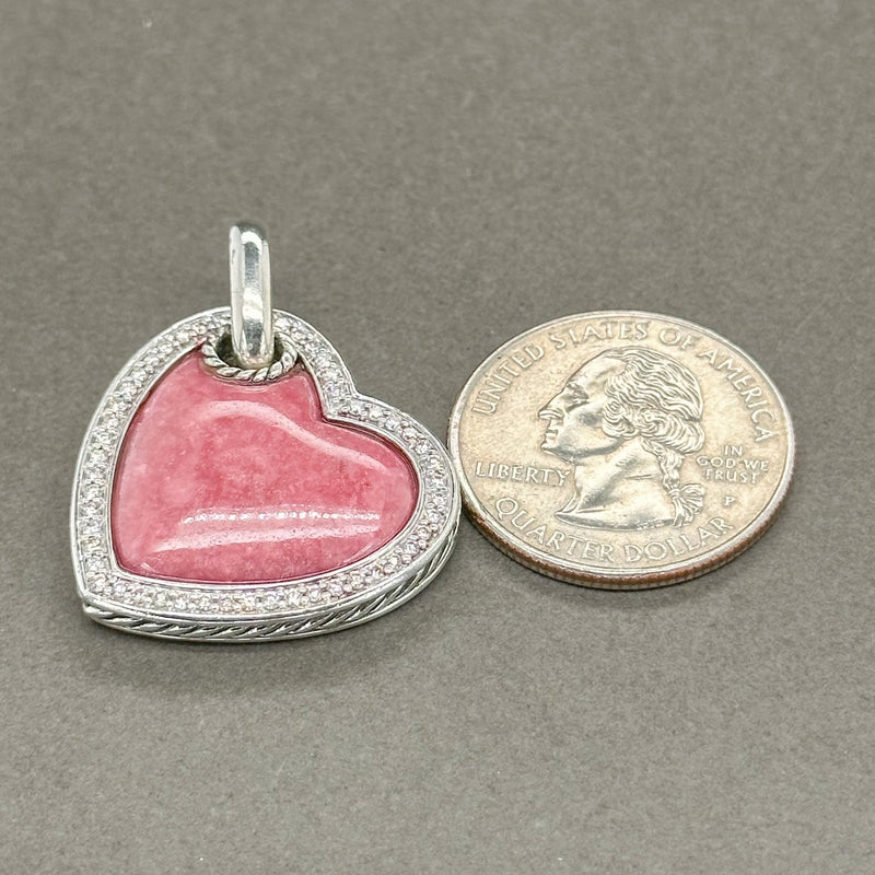 Estate David Yurman SS Rhodonite & 0.40cttw G-H/SI1 Diamond Elements Heart Pendant - Walter Bauman Jewelers