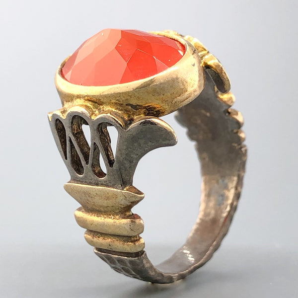 Estate Gold & Black Plated Sterling Silver Ring w/ Orange Stone - Walter Bauman Jewelers