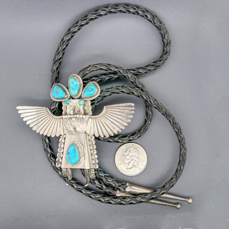 Estate Helen Long SS Navajo Kachina Thunderbird Dancer Bolo Tie - Walter Bauman Jewelers