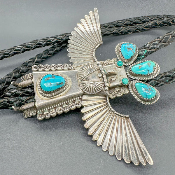 Estate Helen Long SS Navajo Kachina Thunderbird Dancer Bolo Tie - Walter Bauman Jewelers