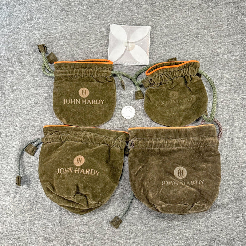 Estate John Hardy Set of 4 Pouches, Cleaning Cloth & Blank Certificate EMPTY - Walter Bauman Jewelers