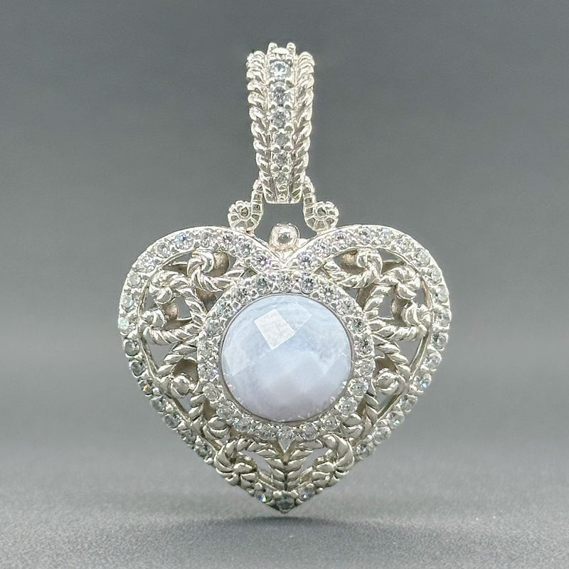 Estate Judith Ripka SS CZ & Agate Heart Enhancer Pendant - Walter Bauman Jewelers