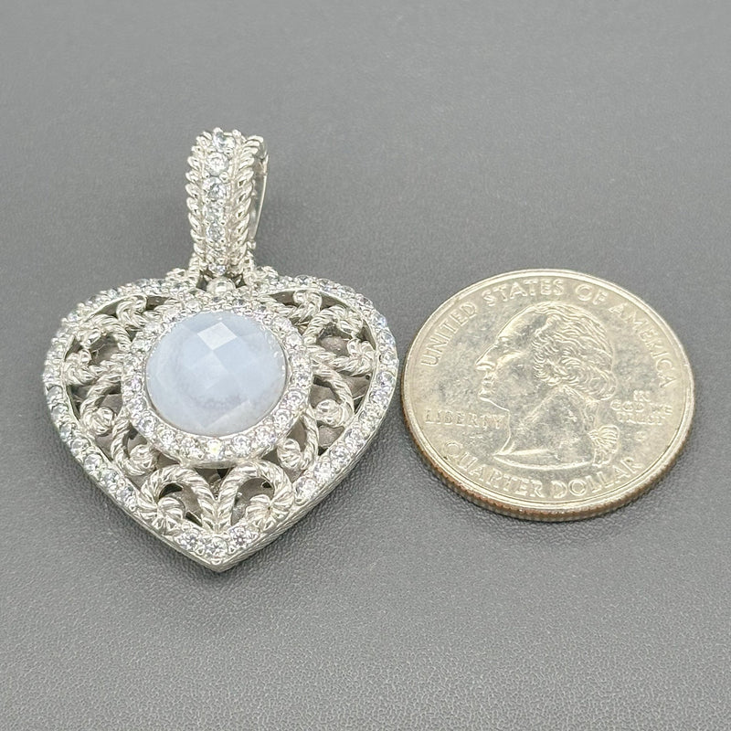 Estate Judith Ripka SS CZ & Agate Heart Enhancer Pendant - Walter Bauman Jewelers