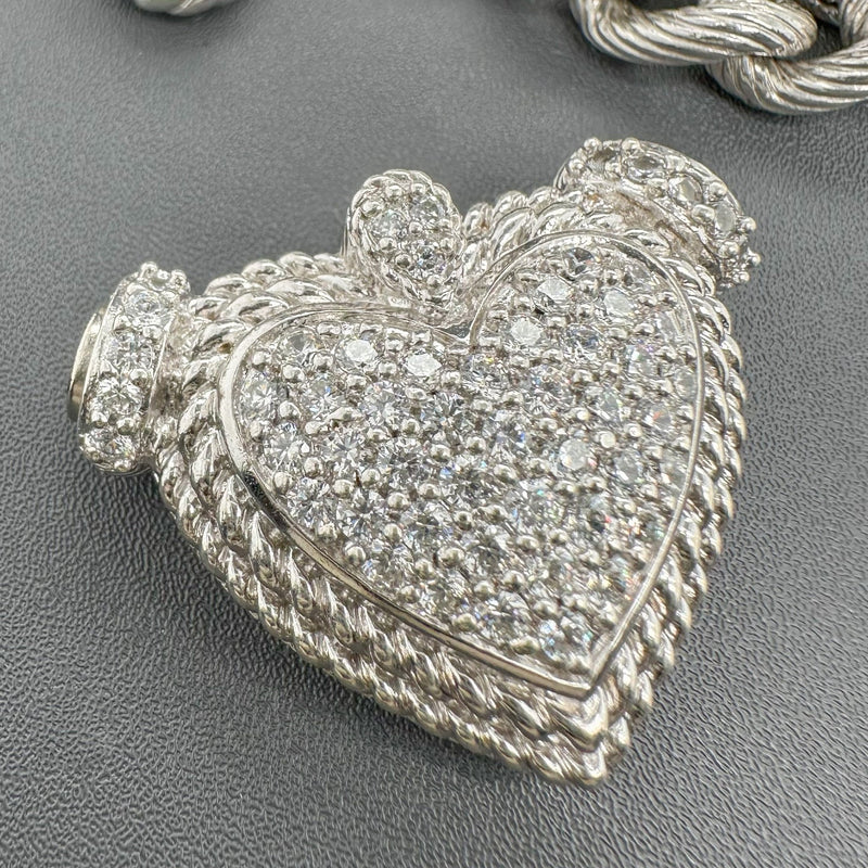 Estate Judith Ripka SS CZ Heart Pave Necklace - Walter Bauman Jewelers