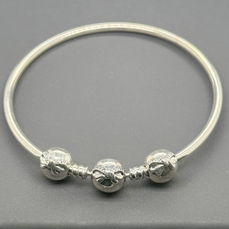 Estate Pandora SS 3 Dainty Bows Bangle Charm Bracelet - Walter Bauman Jewelers
