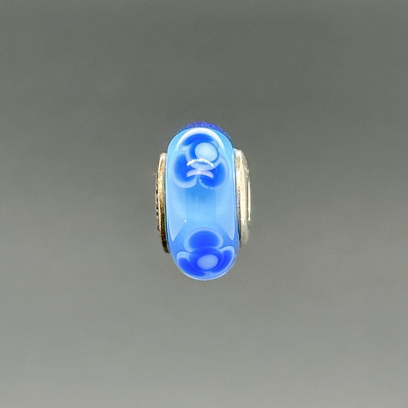 Estate Pandora SS Blue Flower Glass Bead Charm - Walter Bauman Jewelers