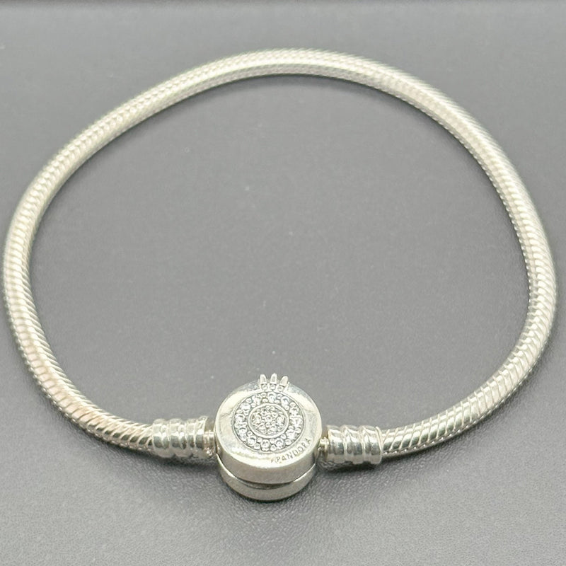Estate Pandora SS CZ Moments Sparkling Crown Charm Bracelet - Walter Bauman Jewelers